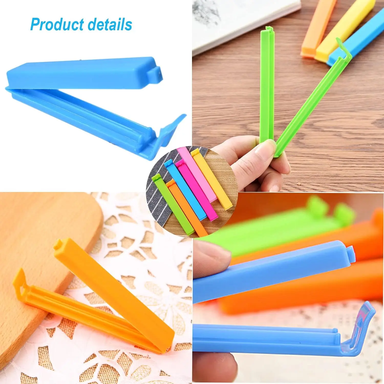 Clips de plástico para sellado de bolsas de aperitivos, almacenamiento de cocina, artículos de organización, accesorios, 50/5 piezas - Imagen 5
