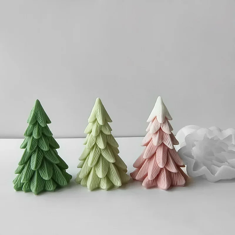 3D Christmas Tree Candle Molds Silicone Pine Tree Silicone Mold for Epoxy Resin Casting DIY Aromatherapy Candles
