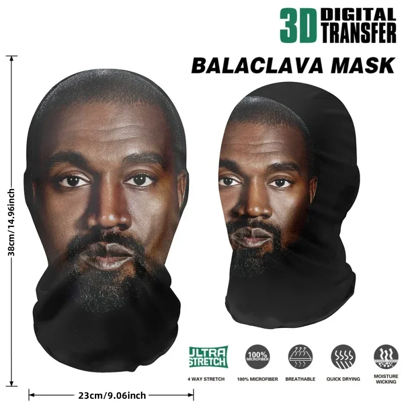 3D Printed Kanye-Inspired Full Face Mask - Elastic Mesh Cosplay Headwear & Hip Hop Fashion Balaclava Hood