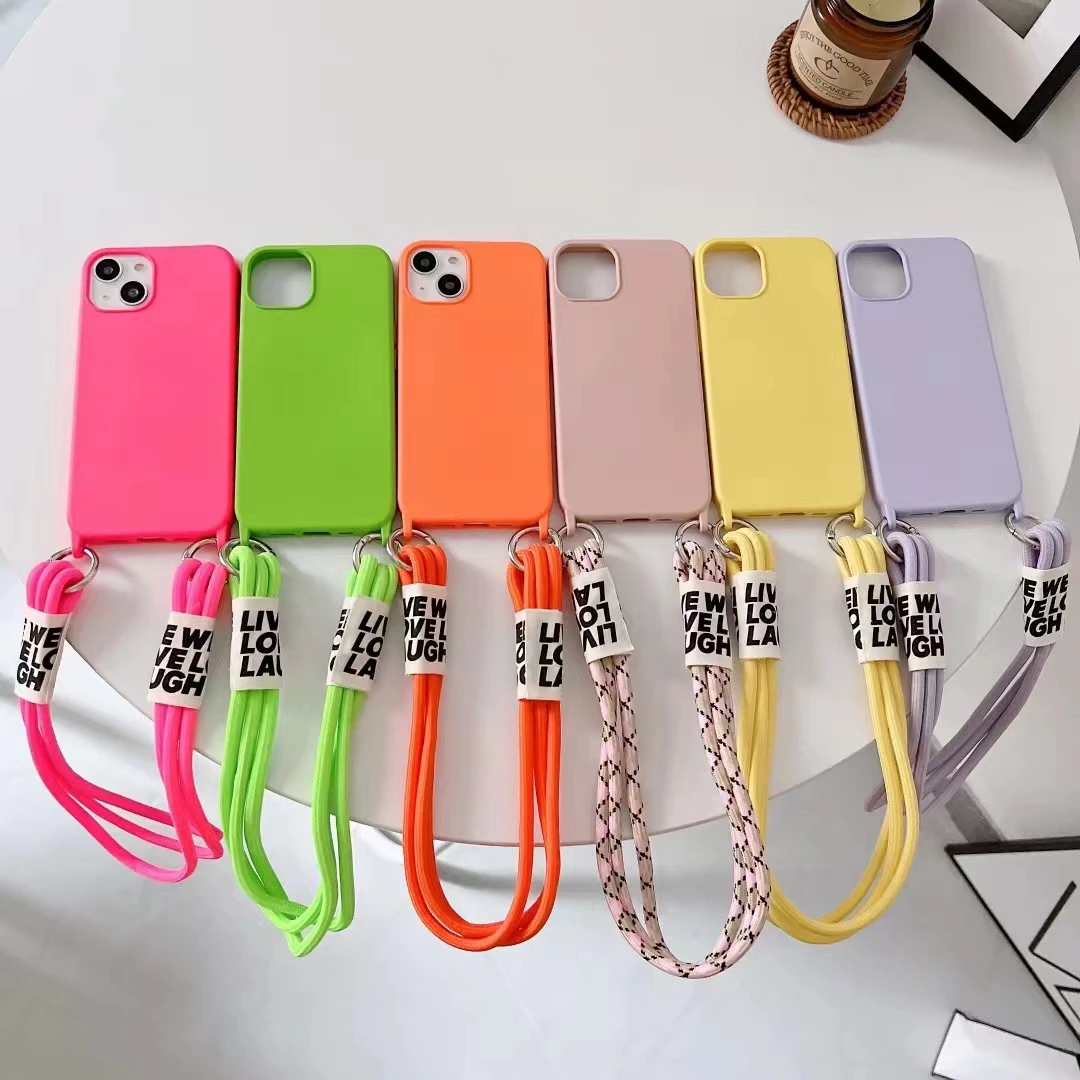 

Case For 2022 New iPhone 12 11 Pro Max Plus Mini X XS Max XR 7 8 Plus 6 6s Plus Neck Strap Soft Silicone Necklace Lanyard Cover