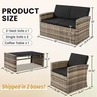 4-Piece Patio Wicker Rattan Sectional Sofa Cushions Glass Table All-Weather Garden Porch Backyard, Customized 6