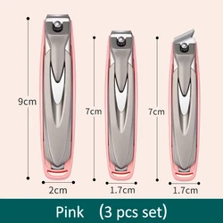 Vibrant Anti - Splash Detachable Nail Clippers - Stainless Steel Manicure Tool (Pink 3pcs)