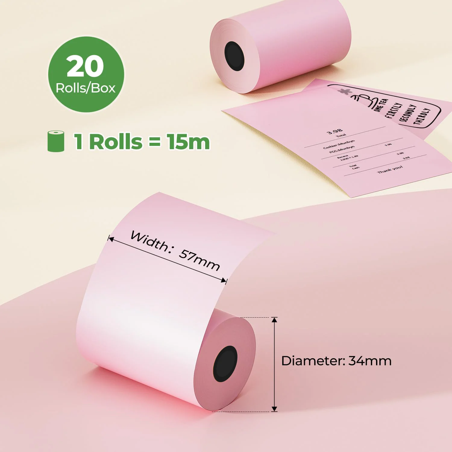 Color/White Thermal Paper Roll 5.7x3cm/5.7x4cm - Durable and smooth POS cash register printing, compatible with most printers