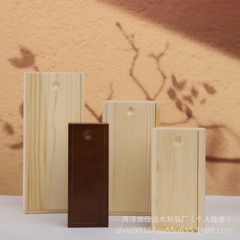 Pine Pull-out Box Sliding Cover Wooden Storage Log Drawer Wood Jewelry Organizer Case 3
