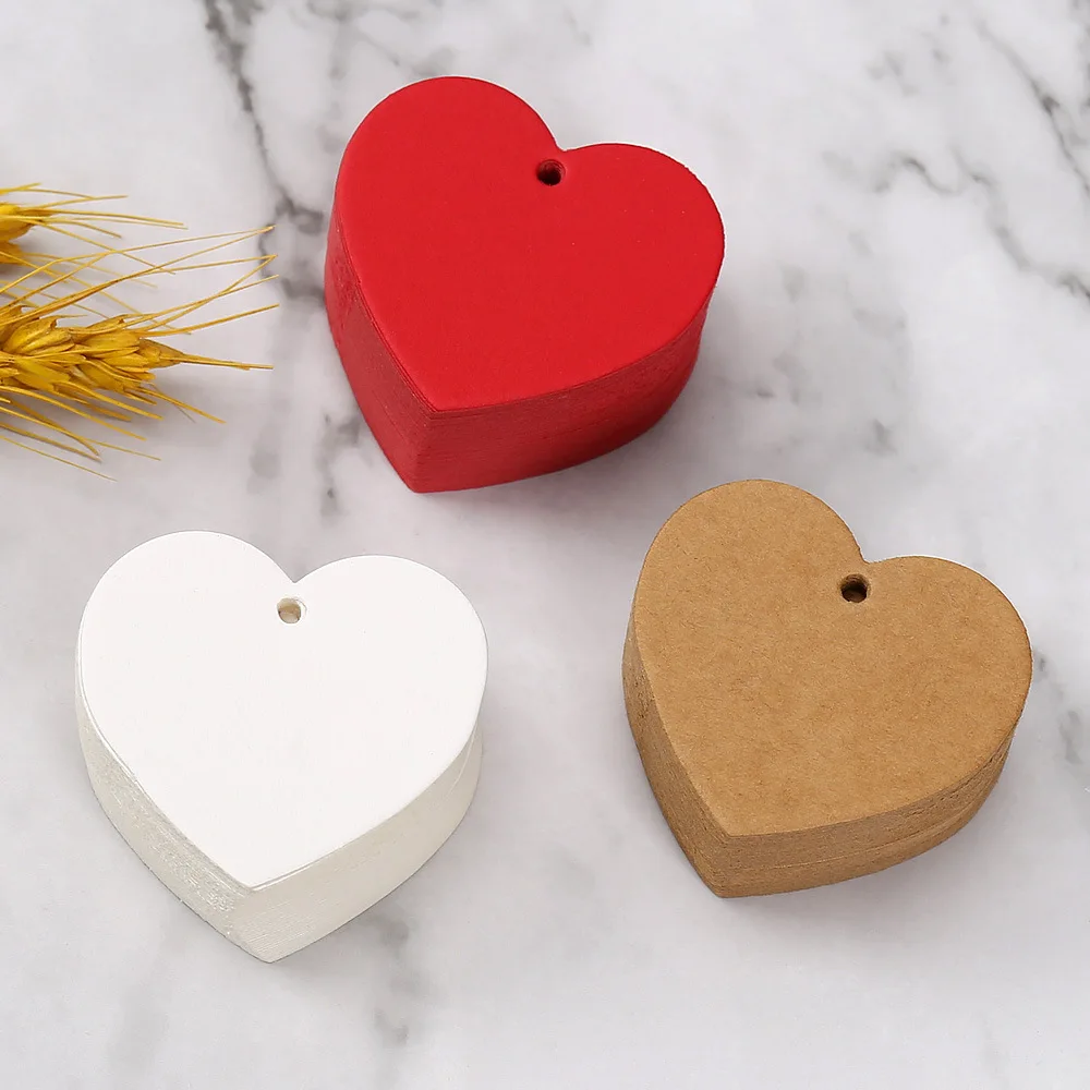 

50/100pcs DIY Love Heart Shaped Tag Kraft Paper Blank Card for Wedding Birthday Holiday Cake Flower Gift Custom Label Card
