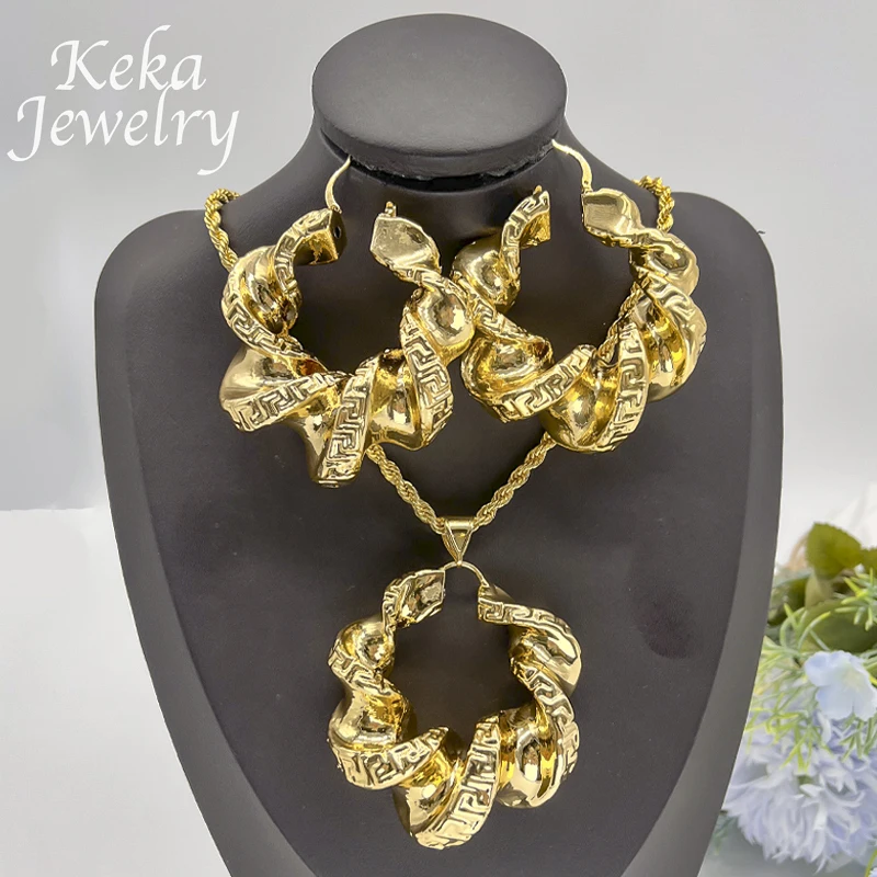 

Luxury African Gold Plated Jewelry Set Women Classics Delicacy Dubai Necklace Earrings America Women Wedding Party Accessories