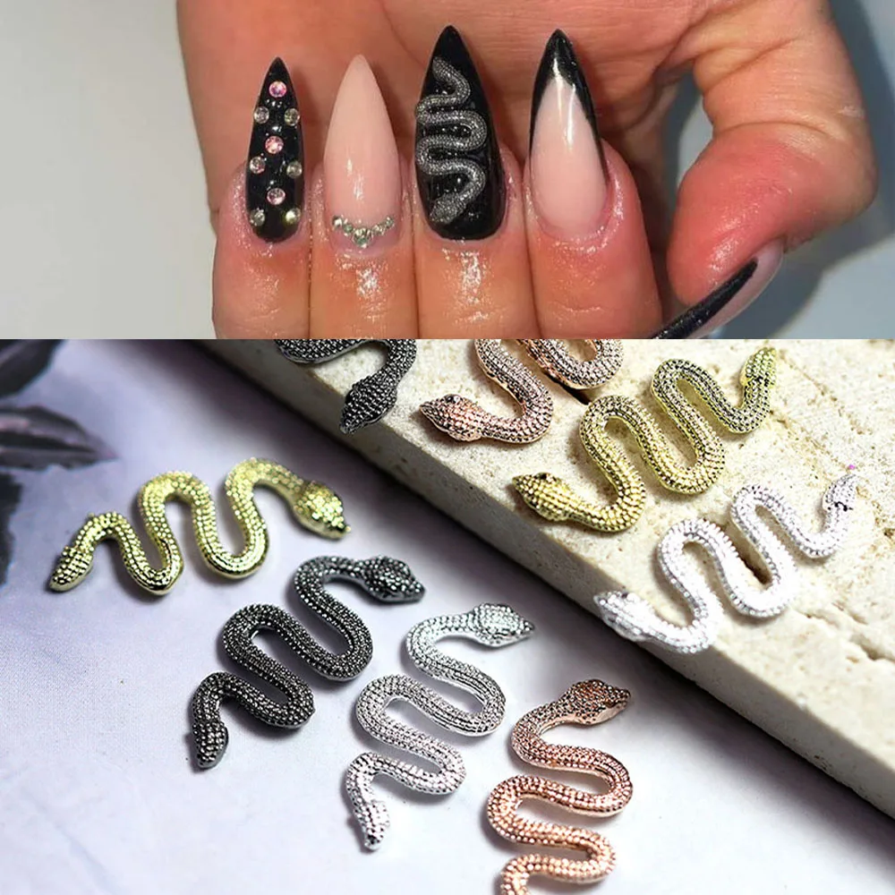 Snake Nail Art Charms Rhinestones 3d Alloy Snake Shape Nail - Temu