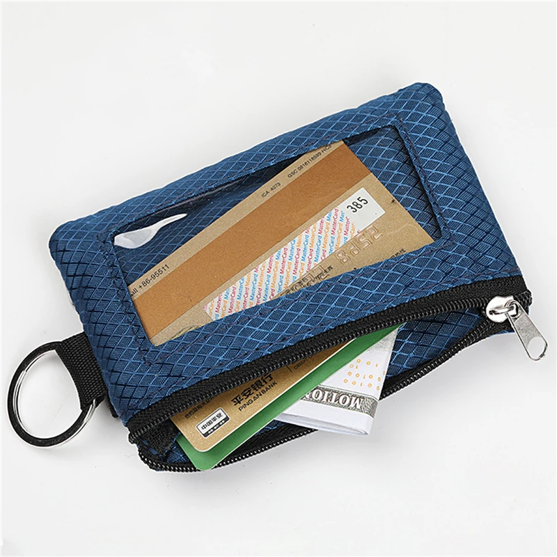 RFID Blocking Small Wallet with ID Window Waterproof Zipper Case Pouch with Lanyard Keychain for Cards Cash Coin Purse