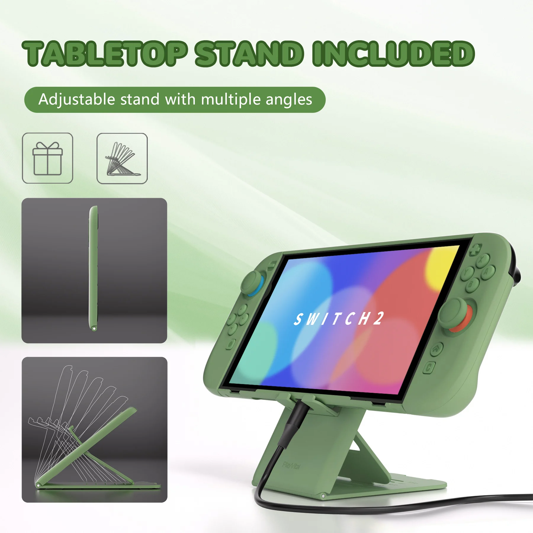 PlayVital Solid Color Protective Case for Nintendo Switch 2, Anti-Scratches Hard Shell Dockable Grip Cover with Foldable Stand 2