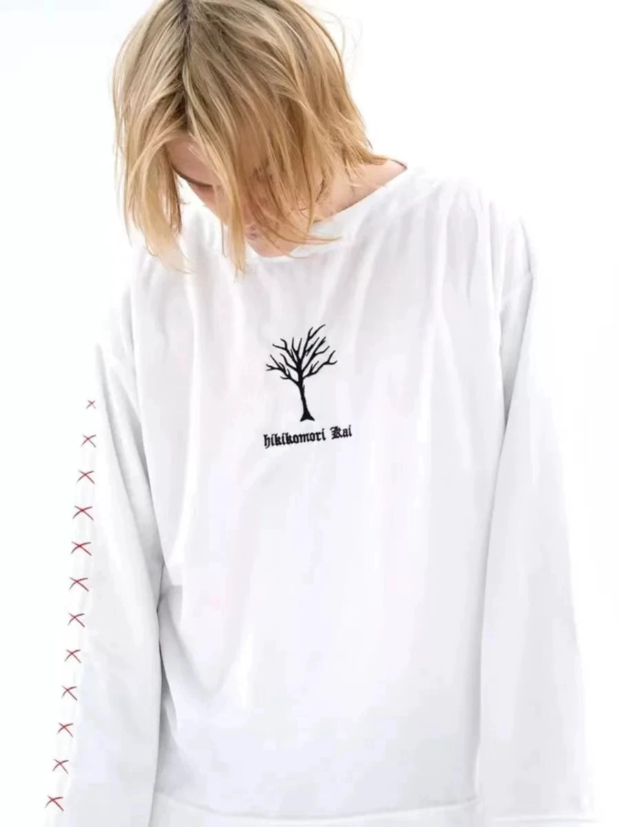 Versatile Loose Long Sve Cotton T-irt Casual Printed Top for Women Commute Sle Autumn Season round Ne Mid-Length