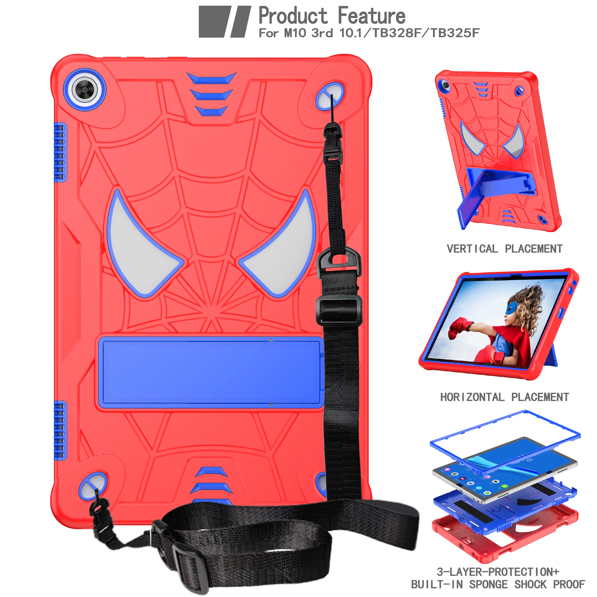 Tablet Cover com Kickstand Strap para Crianças Capa para Lenovo M10 3rd Gen 2023 10.1 Tb328fu Tb328xu Plus Tb125fu 128fu Xiaoxin Pad 10.6 2023