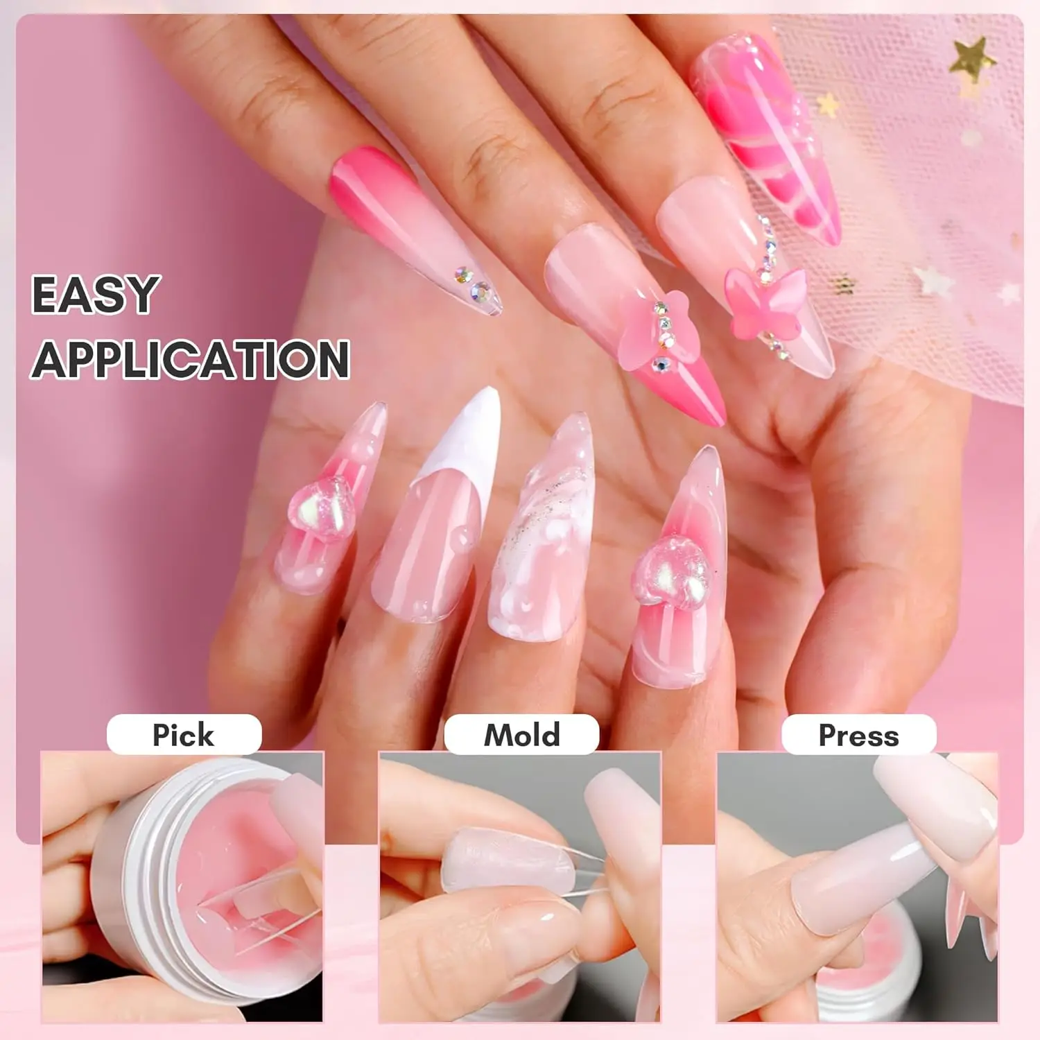 Makartt Solid Builder Nail Gel,15ML 4 in 1 Nail Extension Gel UV Glue for Acrylic Nails 3D Soft Gel Nails Rhinestones Gel 5