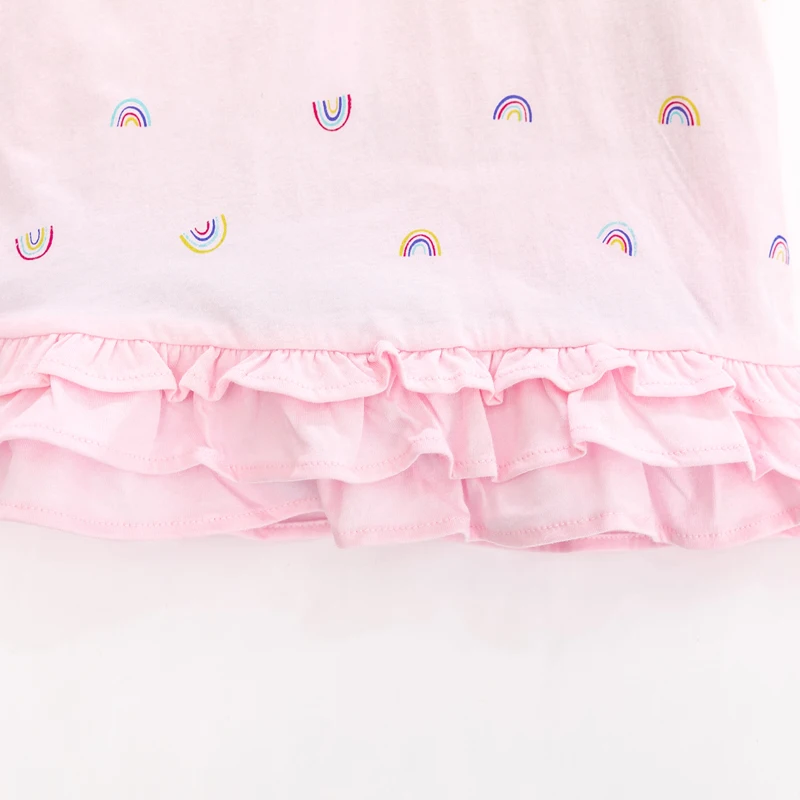 Girls Polo Dresses Summer Kids Cotton Clothes Pink Rainbow Print Baby Girls Casual Dress