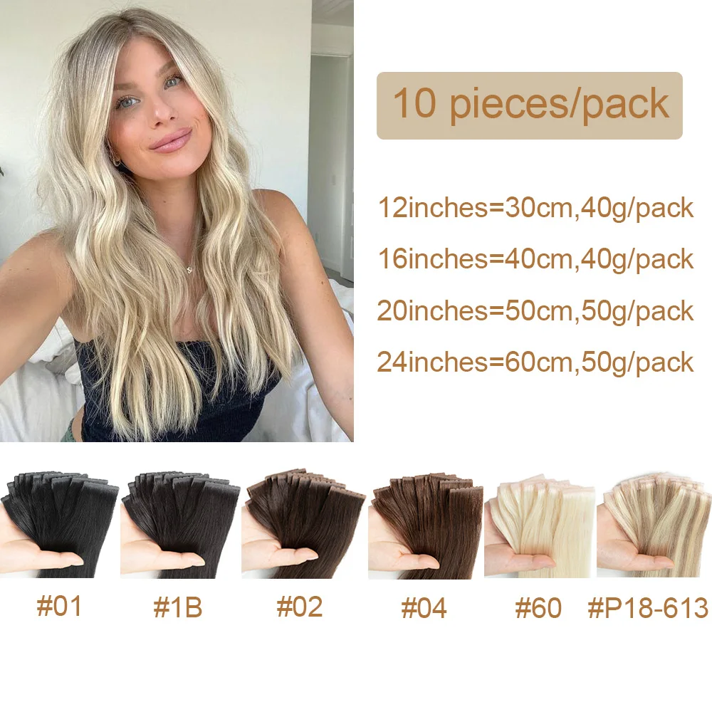 Invisible XO Weft Human Hair Extension Straight Inject PU Skin Twin Tab Weft Pull Through Micro Link Hair Blonde 10pcs/Pack