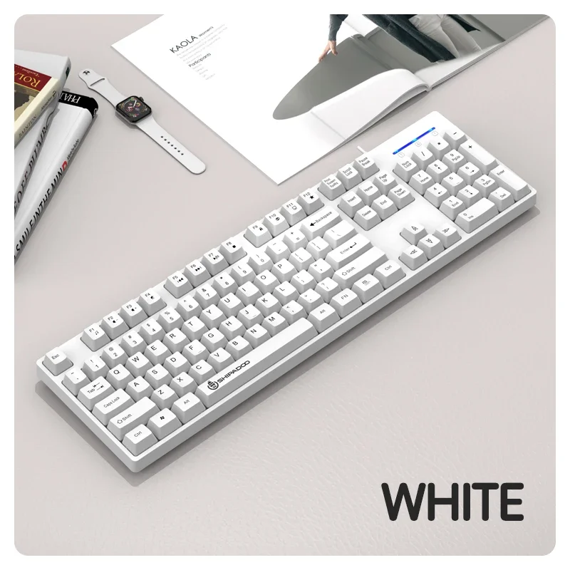Wired Gaming Keyboard 104Keys Waterproof Colourful Wear-resistant Square Keycaps Compact Keyboard Technical Light Keys