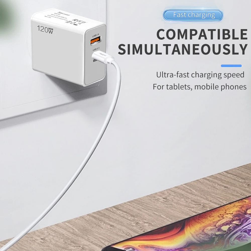 120W USB C Fast Charger With Type C Charging Cable Fast Charging Charger Wall Adapter EU US UK Plug PD Travel USB Quick Chargers