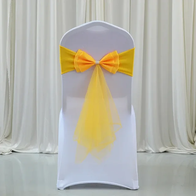 Ceintures de chaise de mariage, 12 couleurs, papillon élastique, prêt à l'emploi, ruban en Spandex, décoration de chaise de mariage, vente en gros 3