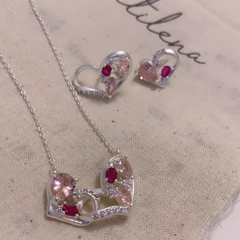 

Sweet Cool Pink Love Heart Stud Earrings Female Sense Minority Design Earrings Earrings Clavicle Chain New