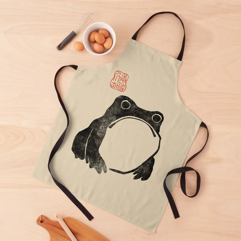 

grumpy frog japanese Apron Men'ss Trim Cloth Funny Kitchen Utensils Apron