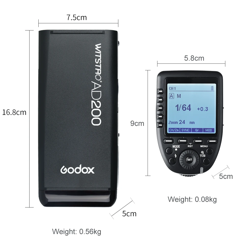 Godox AD200 200Ws TTL GN60 High Speed Sync Pocket Flash + Godox Xpro-C/N/F Transmitter for Canon Nikon Fujifilm Camera
