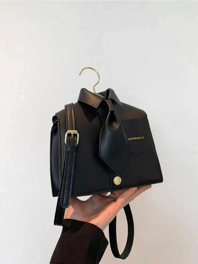 Neuartige Umhängetasche in lustiger Kragenform für Damen, modische schwarze Flip-Cover-Handytasche, interessantes Geschenk – Detail 12