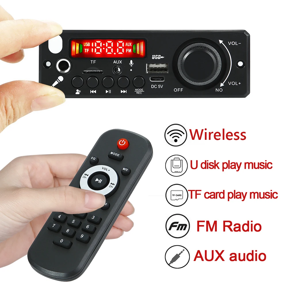 차량용 FM 라디오 모듈, 블루투스 호환 5.0 오디오 모듈, TF USB 라디오, 무선 FM 리시버 마이크 레코드, 6W 앰프, DC 5V