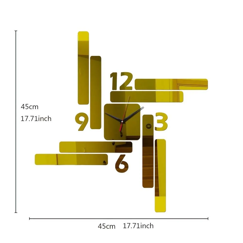 1pc Home Decoration 3d Acrylic Rectangular Mirror Wall Clock Diy Fashion Wall Sticker Clock No Battery Living Room Modern