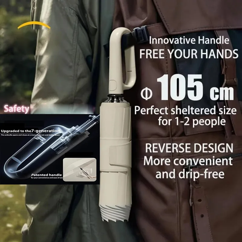 Windproof Umbrella Portable Reinforced Automatic Folding Large Buckle Handle Wind UV Resistant