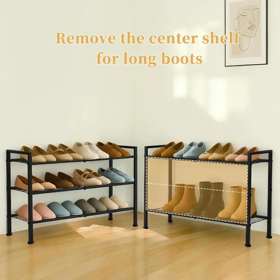 Simple 3 Tier Shoe RackMetal Stackable Shoe Storage Organizer for Closet Entryway Bedroom Black Black 3Tier