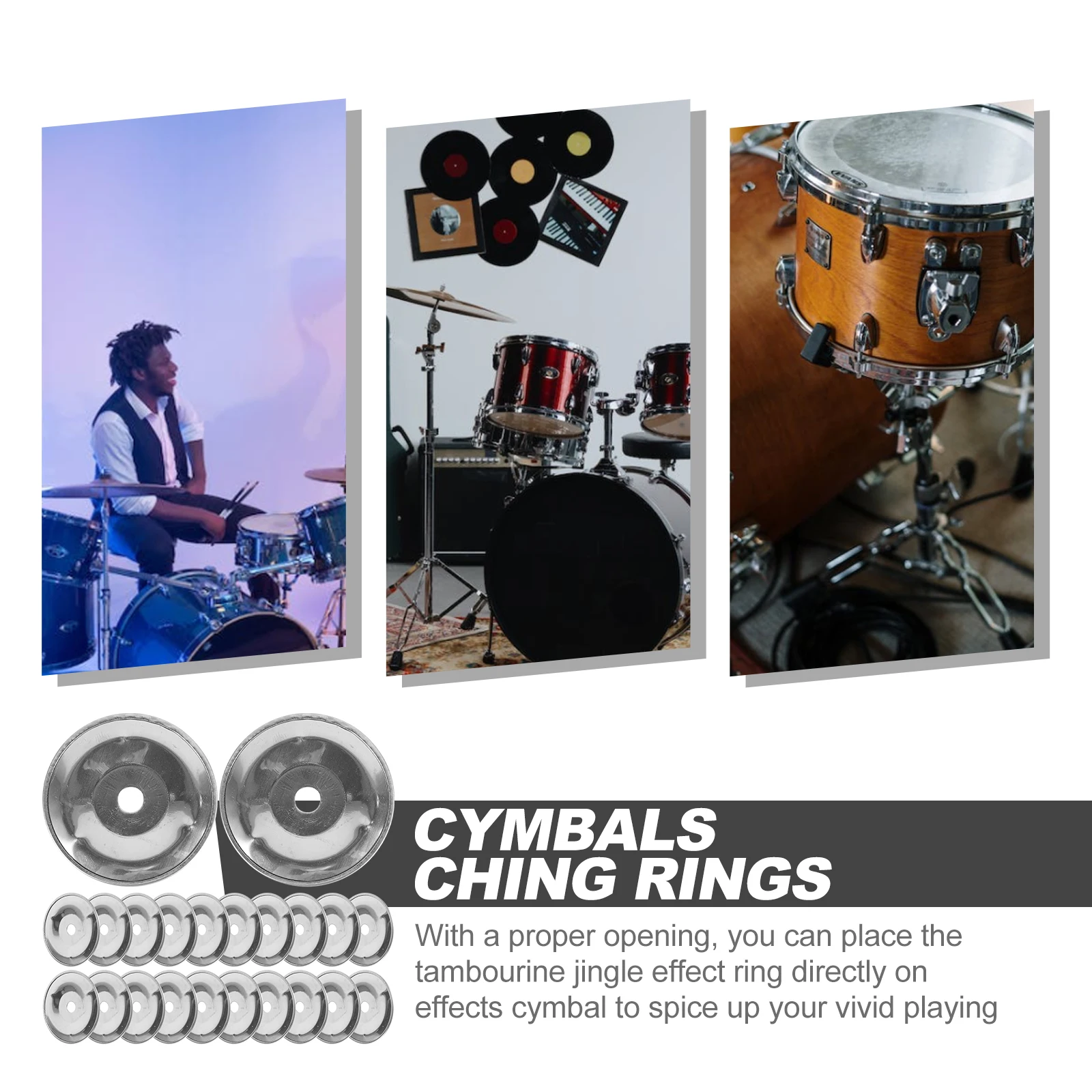 50 Pcs Drum Accessories Snare Tambourine Ring Jingle Effect Replacement Stainless Steel Ching Percussion Child Bell Rings Musical Percussion Instruments Drum Replacement Parts