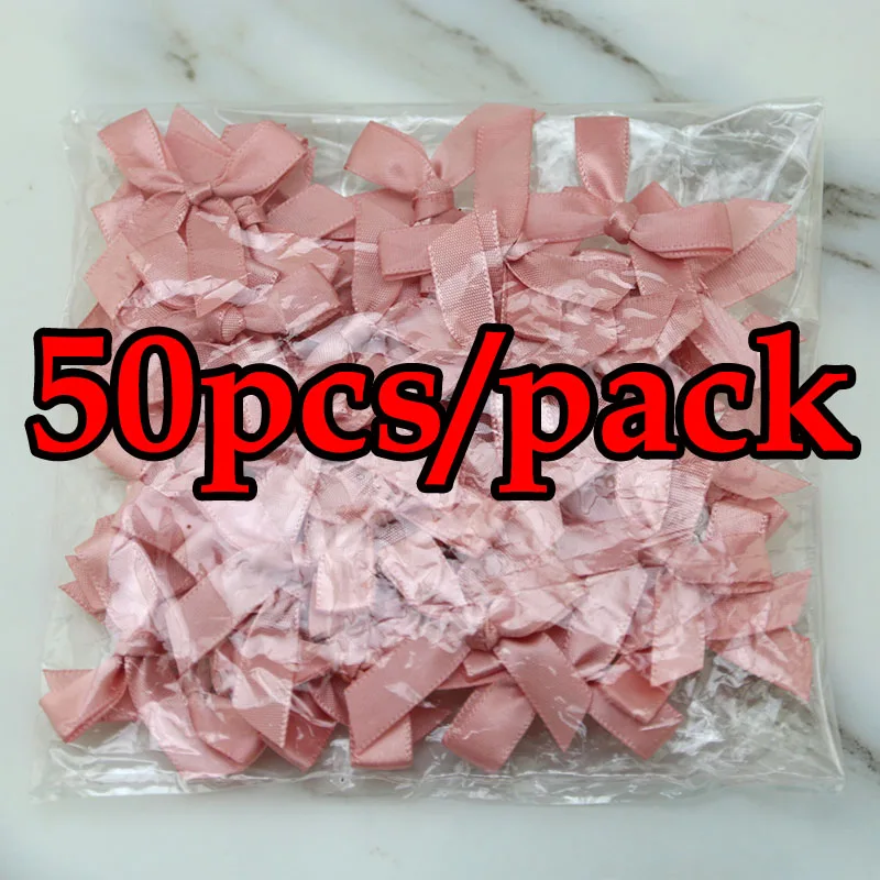 Fresh Pink Ribbon Bows 50 Pcs 4cmx4cm Small Size Polyester Satin Ribbon Bow Flower Handwork DIY Craft Decoration