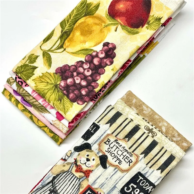 1Pc 36x61cm Colorful Retro Printed Cotton Tea Towel Kitchen Dishcloth Water Absorption Cleaning Cloth Holiday Gift
