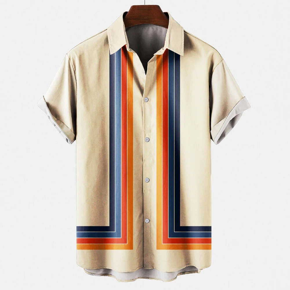 Hawaiian Beach Vacation Casual Shirts Summer Fashion Short Sleeve Stripe 3D Print Loose Streetwear Funny Floral Men Clothing 2