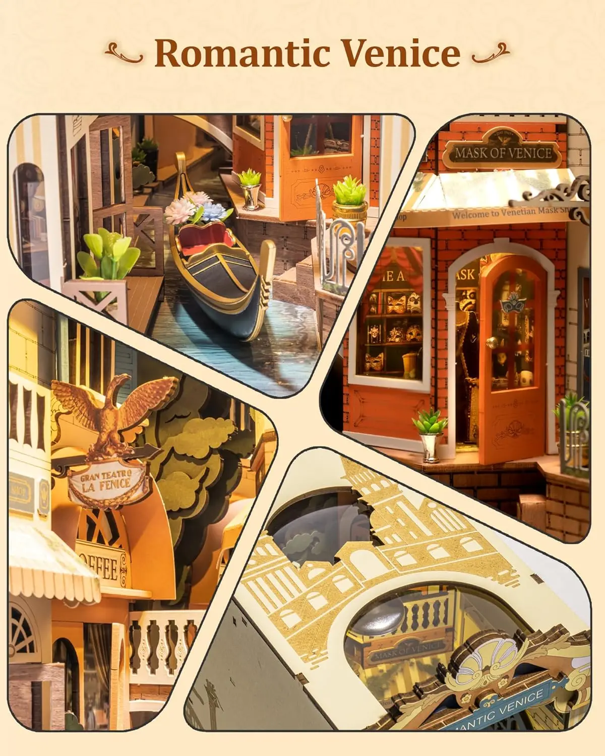 Robotime Book Nook Kits Romantic Venice with LED Lights 3D Wooden