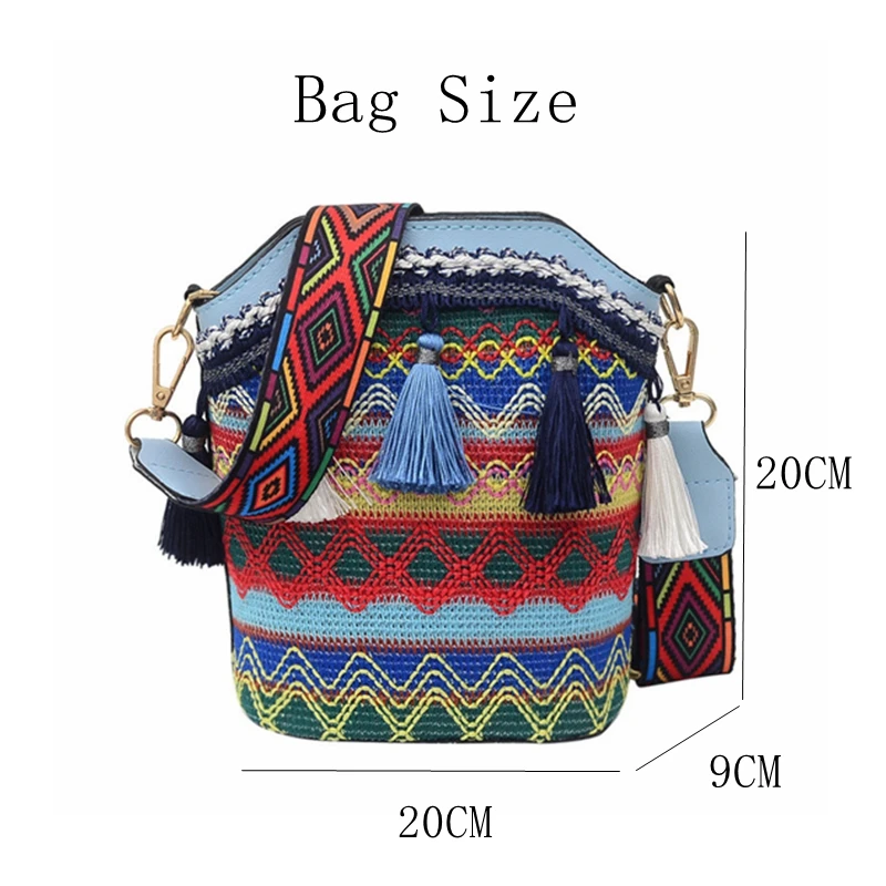 Borsa da donna Boho borsa a secchiello a tracolla intrecciata a mano etnica con nappe Vintage borsa a tracolla a tracolla Hippie borsa da donna borsa a mano - immagine 6