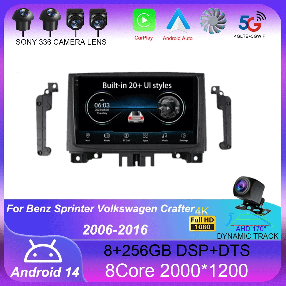

Автомагнитола 2Din на Android 14 для Benz Sprinter, Volkswagen Crafter 2006-2016, мультимедийный видеоплеер с GPS, Автомагнитола для Carplay