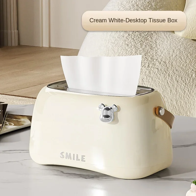 Cream Colored Trendy And Violent Bear Home Living Room With Handle Spring, Light Luxury, High-End Creative Desktop Tissue Box 5