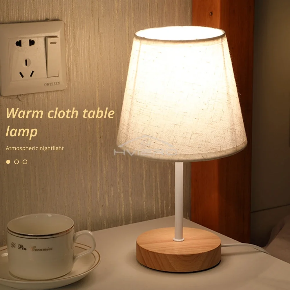 Wooden USB Table Lamp - Modern Bedside Nightstand Light with Cylinder Shade