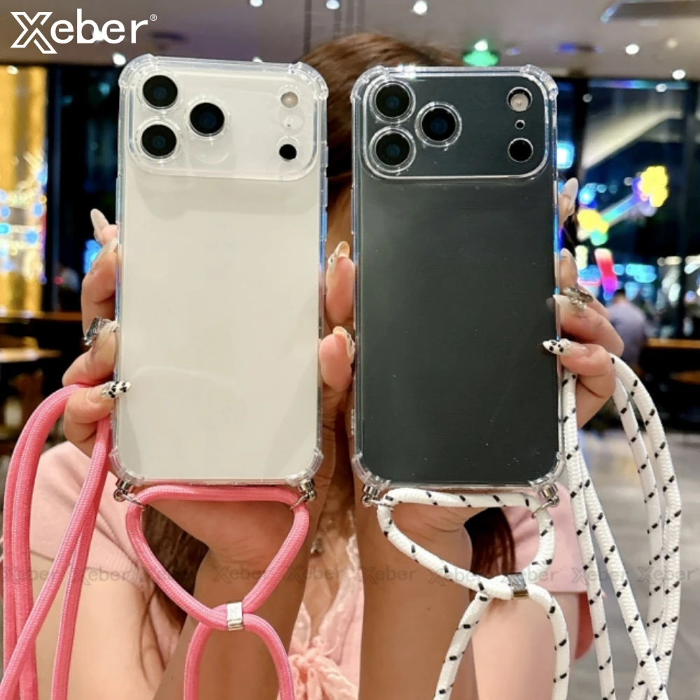 Custodia IPhone 14 Plus Con Tracolla E Cordino: Trasparente TPU Morbido, Protezione E Stile Con Cinturino A Collana, Oro Rosa