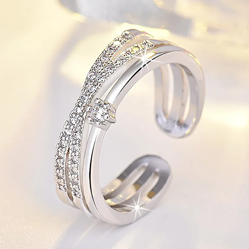925 Sterling Silver Zircon Adjustable Engagement Rings For Women Wedding Elegant Jewelry Ladies Accessories Gifts - 2