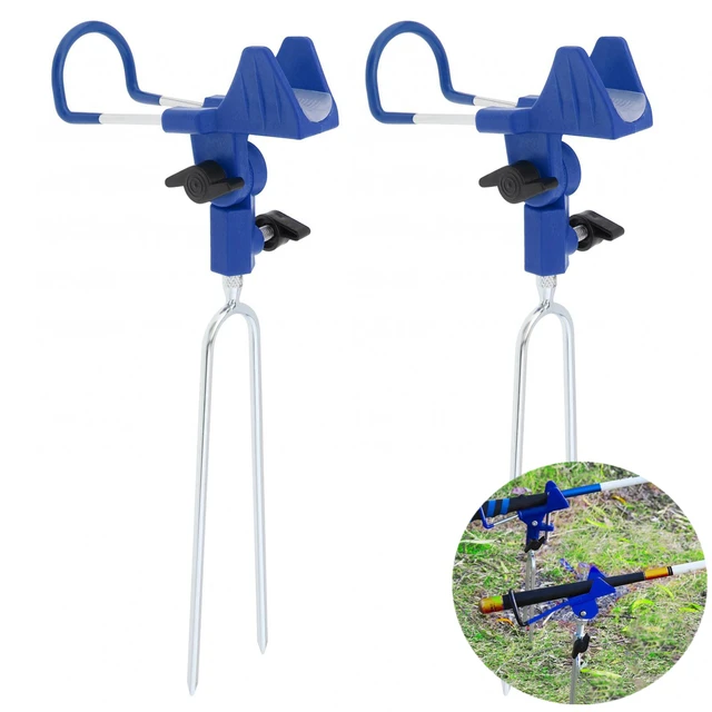 2pcs Aluminum Alloy 360 Degree Adjustable Blue Fishing Rod Holder