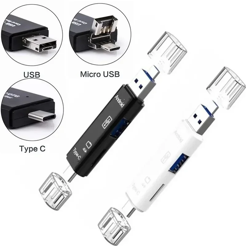 1/4개입 5 in 1 다기능 USB 2.0 타입 C USB 마이크로 USB SD TF 메모리 카드 리더 (안드로이드 컴퓨터 독 OTG 타입 C 어댑터용)