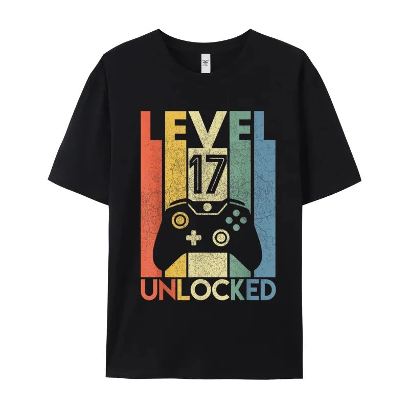 Level 17 Unlocked Shirt Funny Short Sleeve Tops Tees Crew Neck Combed cotton women's Tshirts Casual Tee Shirt Hip Hop Level 17 Unlocked Shirt Funny Video Gamer 17th Birthday Gift T-Shirt__19984 black