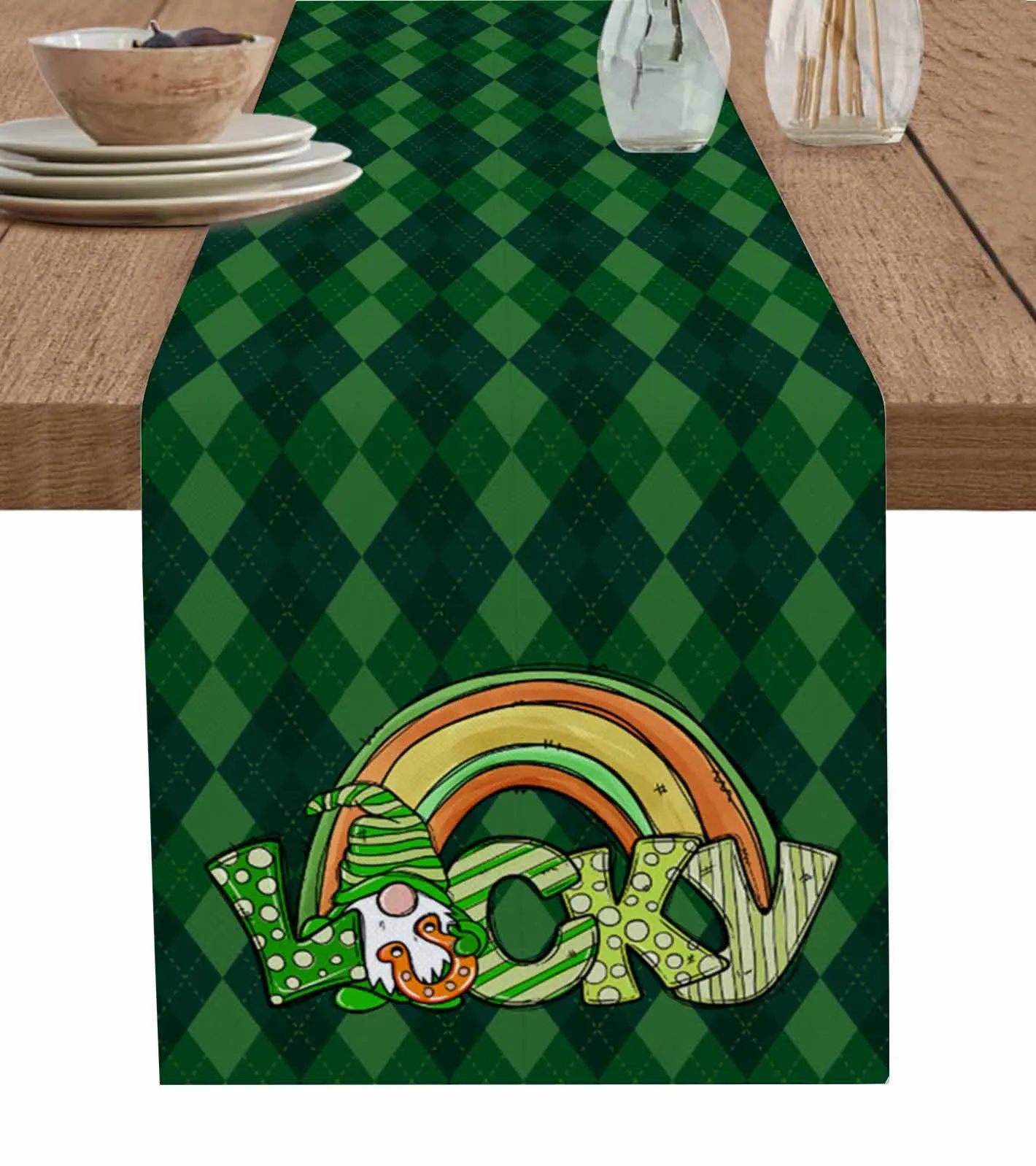 

St. Patrick'S Day Dwarf Clover Plaid Pattern Wedding Table Runner Kitchen Placemats Party Home Decor Festival Holiday Tablecloth