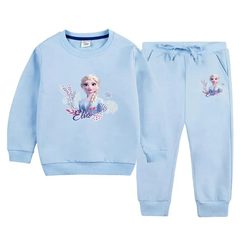 

Cartoon Queen Elsa Sweatshirt Suit Cute Girls Frozen Spring Autumn Sweatshirt Trousers 2Pcs-Set Children's Clothing Student Gift