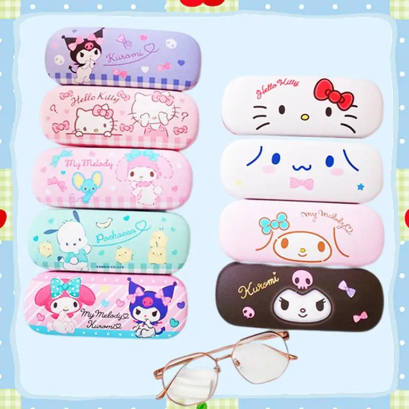 

Sanrioed Glasses Case Kawaii Portable Anti Extrusion Sunglasses Storage Box Anime Cinnamoroll Hello Kitty Cute Kids Girls Gift