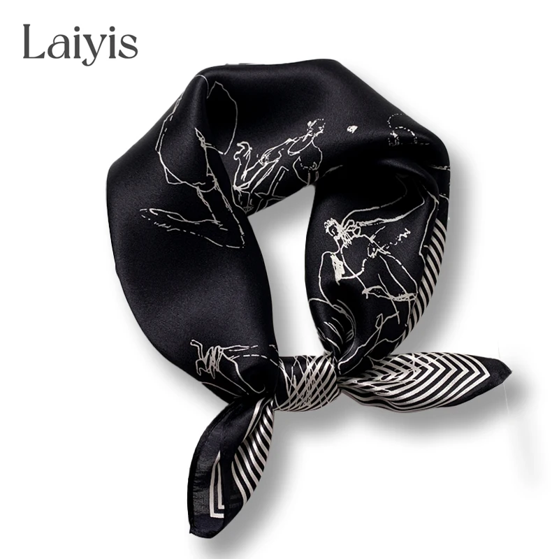 

100% Natural Silk Square Scarves Small Hair Band Bandana Women Headband Neck Foulard Print Designer Female Kerchief 2022