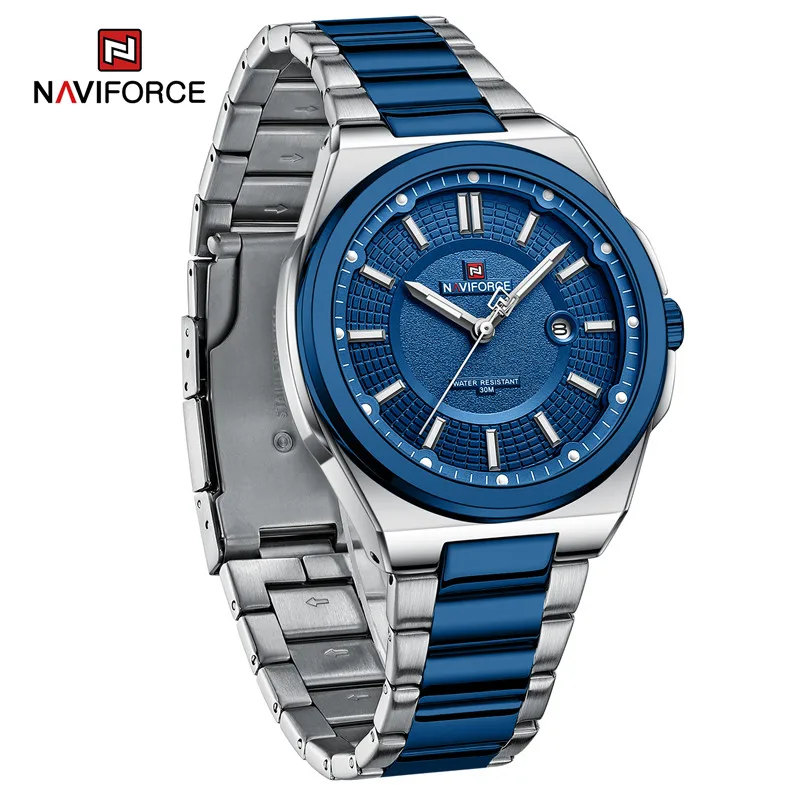 New Style Naviforce Men's Watch Stainless Steel Strap Military Casual Business Quartz Waterproof Calendar Clock With Gift Box, Alina Gadgets