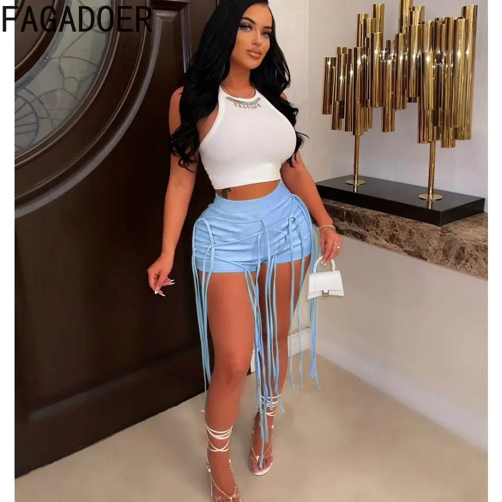 FAGADOER Fashion Street Y2K Hot Girl Clothing Women PU Leather High Waist Skinny Shorts Casual Solid Color Tassels Bottoms 2023