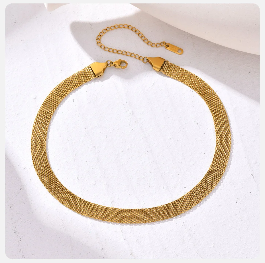 Vnox Chic Damen-Mesh-Band-Halsketten, 8,2 mm Breite, geflochtener Edelstahl-Gliederkettenkragen, Schmuck – Detail 6